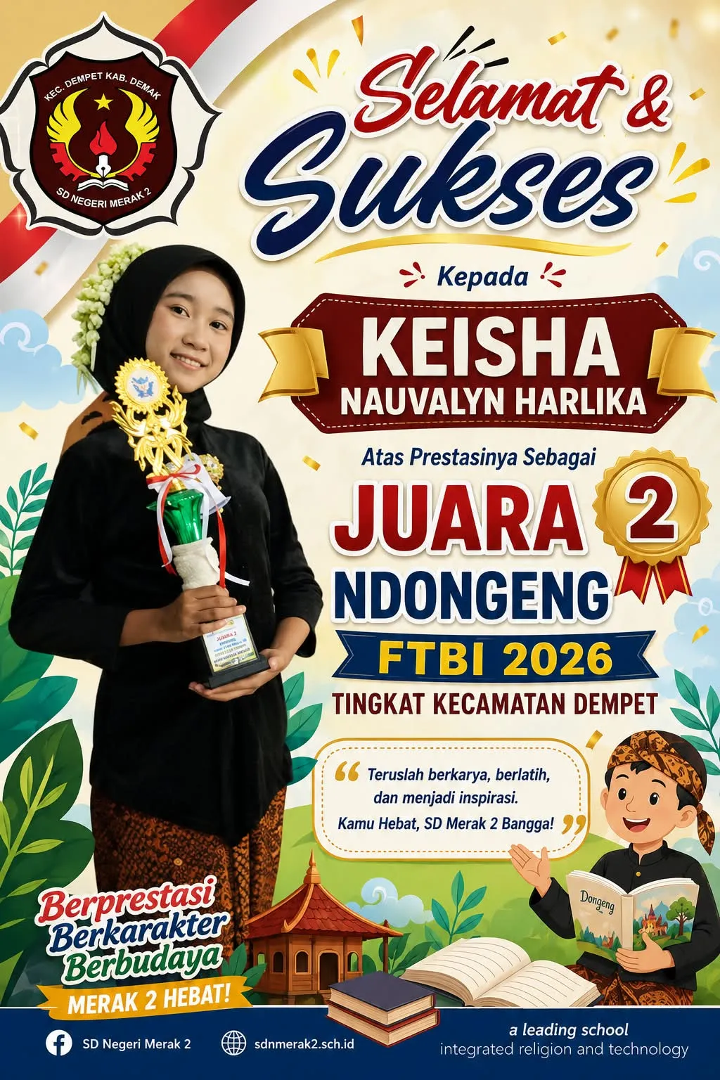 Kembali Mengukir Prestasi! Keisha Nauvalyn Harlika Raih Juara 2 Lomba Dongeng FTBI 2026